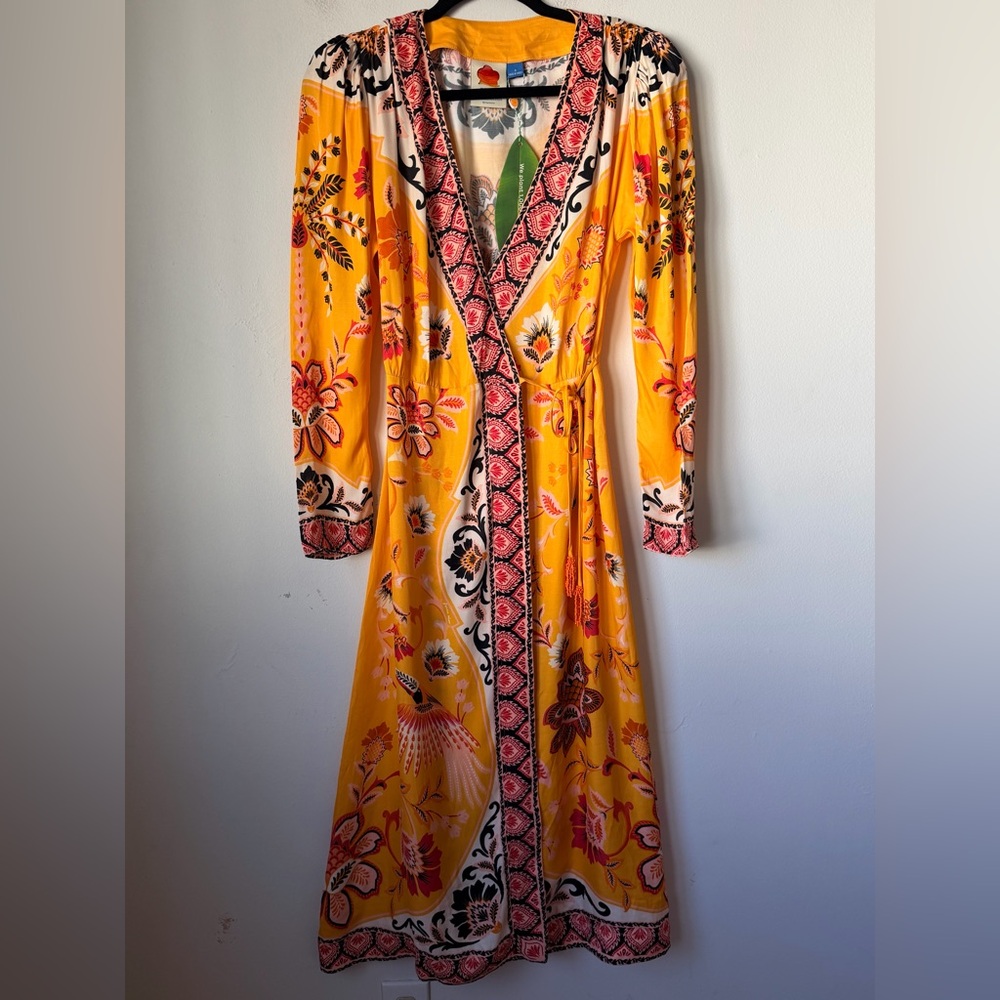 FARM RIO ANTHROPOLOGY Floral Yellow Wrap Maxi Dress